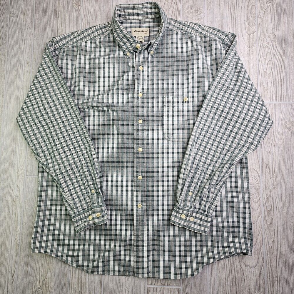 Eddie‎ Bauer XL Green Plaid Button Up Long Sleeve Heavy